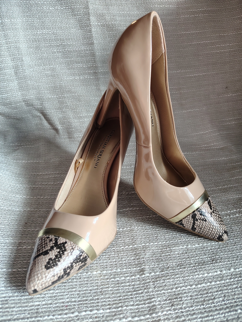Christian Siriano for Payless Nude Patent Leather Snakeskin Cap Toe Heels Sz 7.5